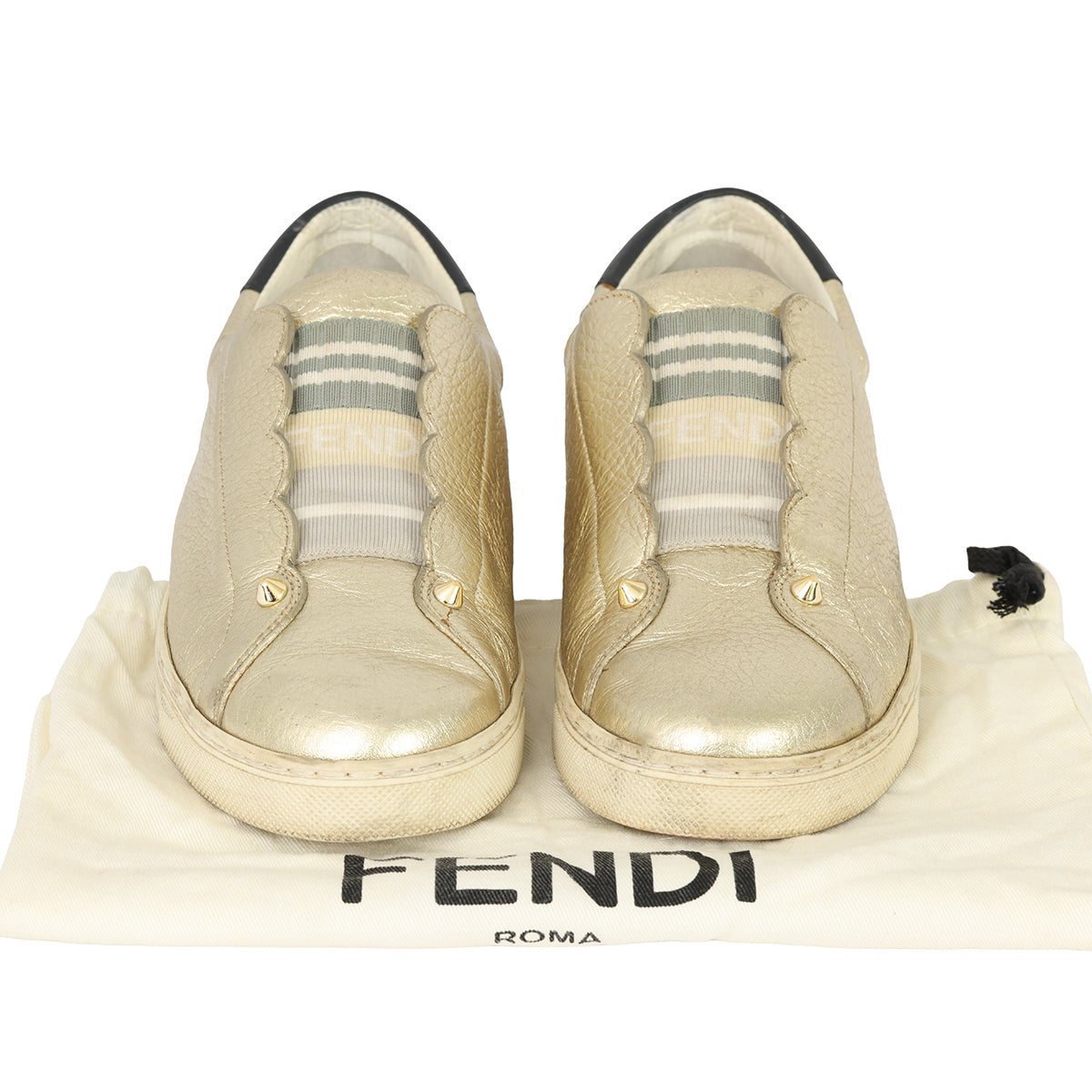 FENDI EU-37 METALLIC ROCKOCLICK SLIP ON SNEAKERS