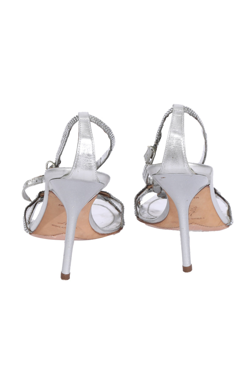 Rene Caovilla Embellished Silver Heels