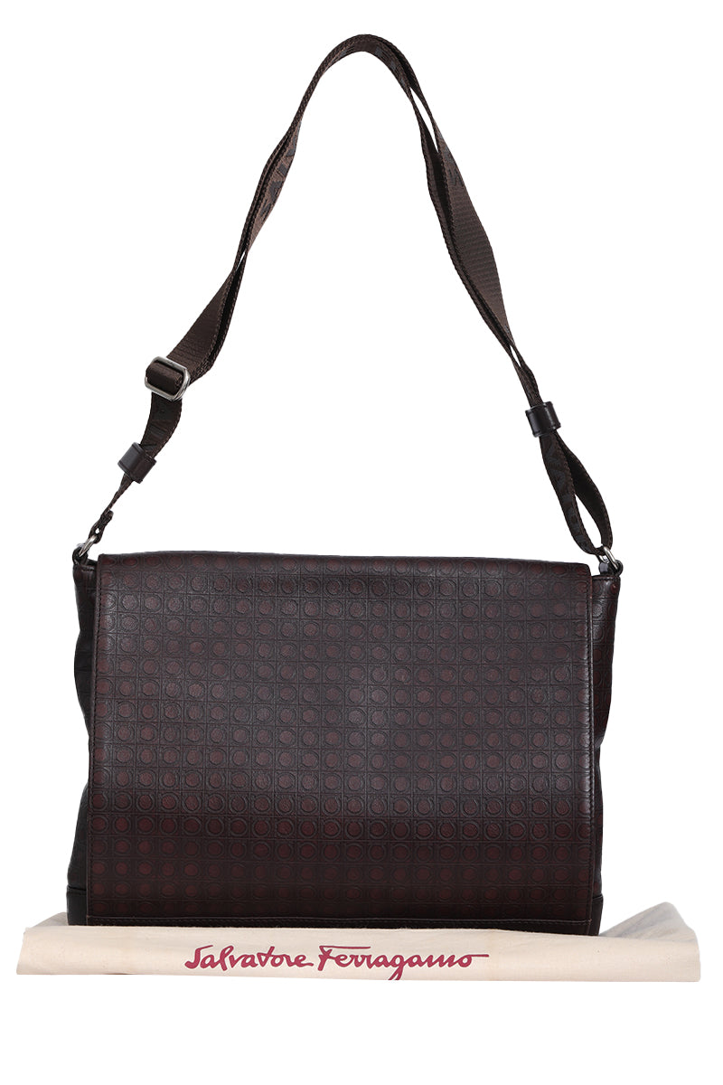 Salvatore Ferragamo Brown Leather Gancini Messenger Bag