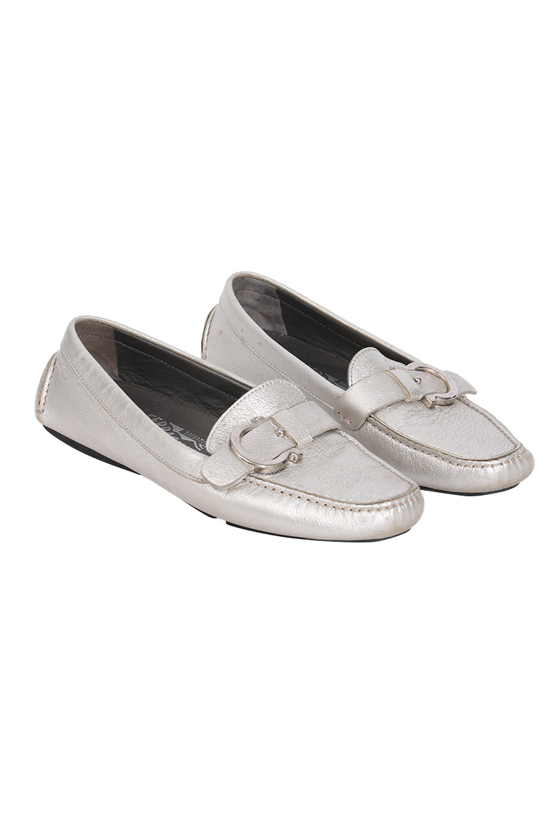 Salvatore Ferragamo Silver Loafers