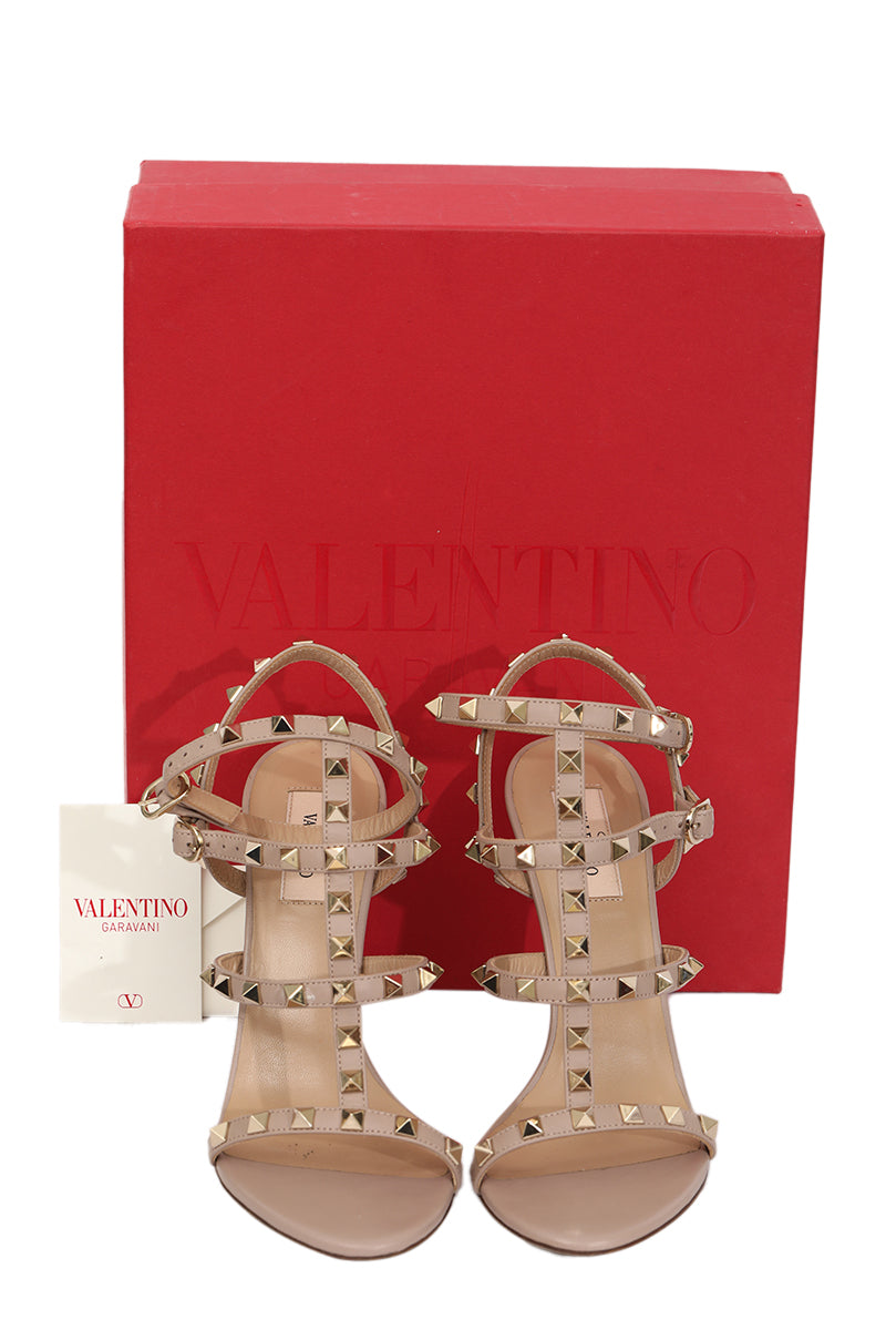 Valentino EU 38 Nude Rockstud Caged Sandal