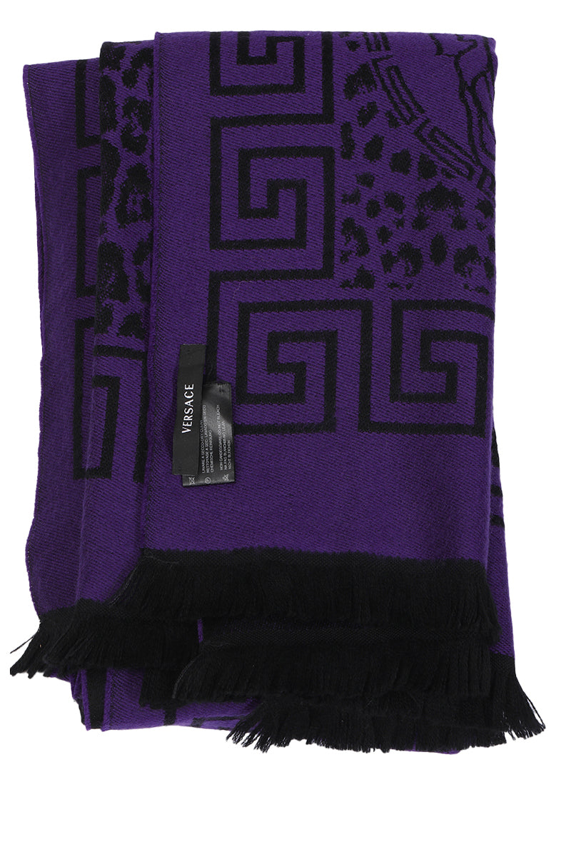 Versace Lana Wool Purple Scarf