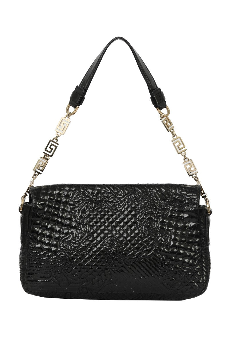 gianni-versace-black-patent-leather-medusa-head-tassel-shoulder-bag