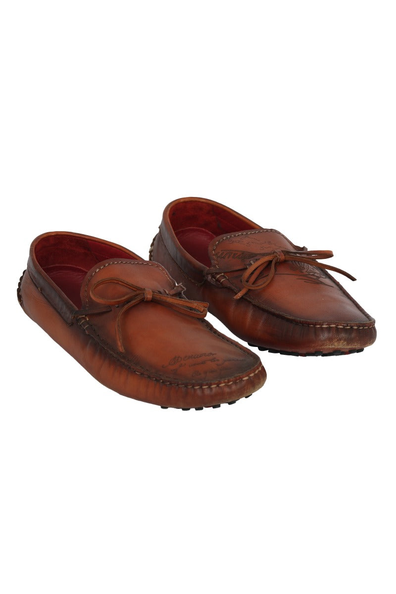 berluti-size-7-5-rust-leather-cursive-loafers