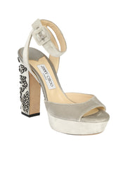 Jimmy Choo Size 38.5 Velvet Crystal Embellishments Sandals