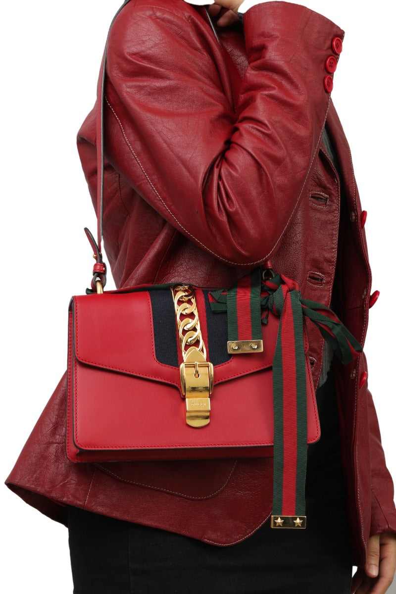 gucci-red-leather-sylvie-top-handle-bag