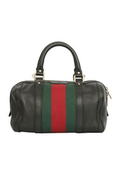 Gucci Black Leather Web Boston Bag