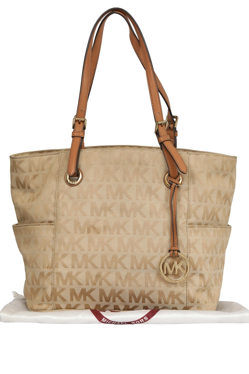 micheal-kors-beige-monogram-tote-bag