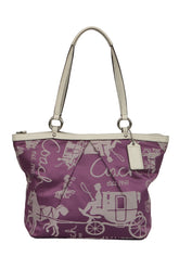 Coach Purple Satin Canvas Logo Monogram Small Tote Bag