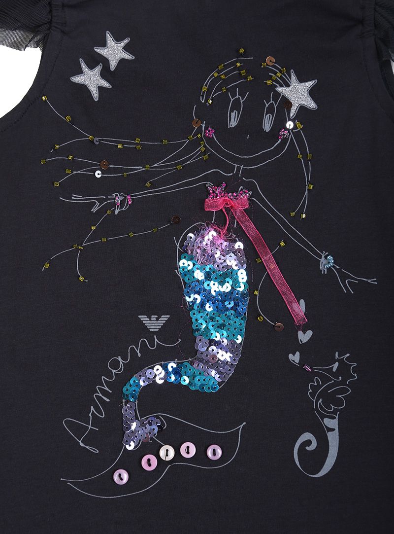 Armani Junior Black Embroidered Mermaid Dress