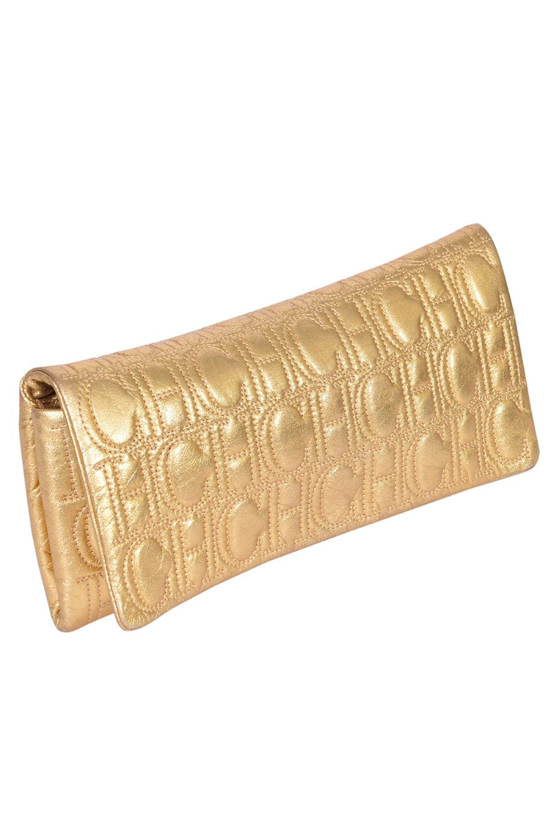 carolina-herrera-bronze-monogram-embossed-clutch