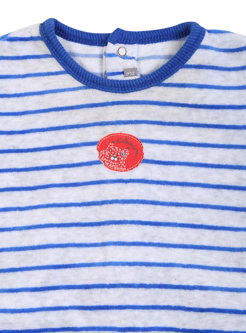 Catimini Blue Striped Velour Romper