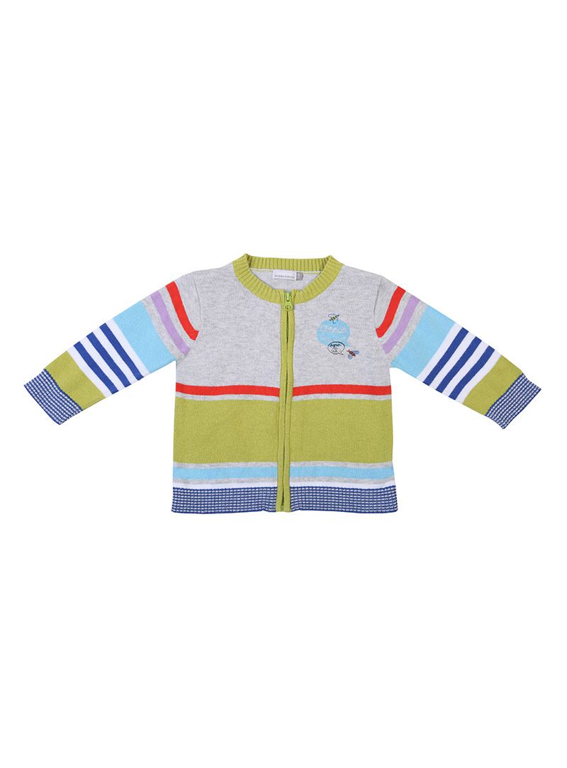 Catimini Striped Knit Round Neck Cardigan