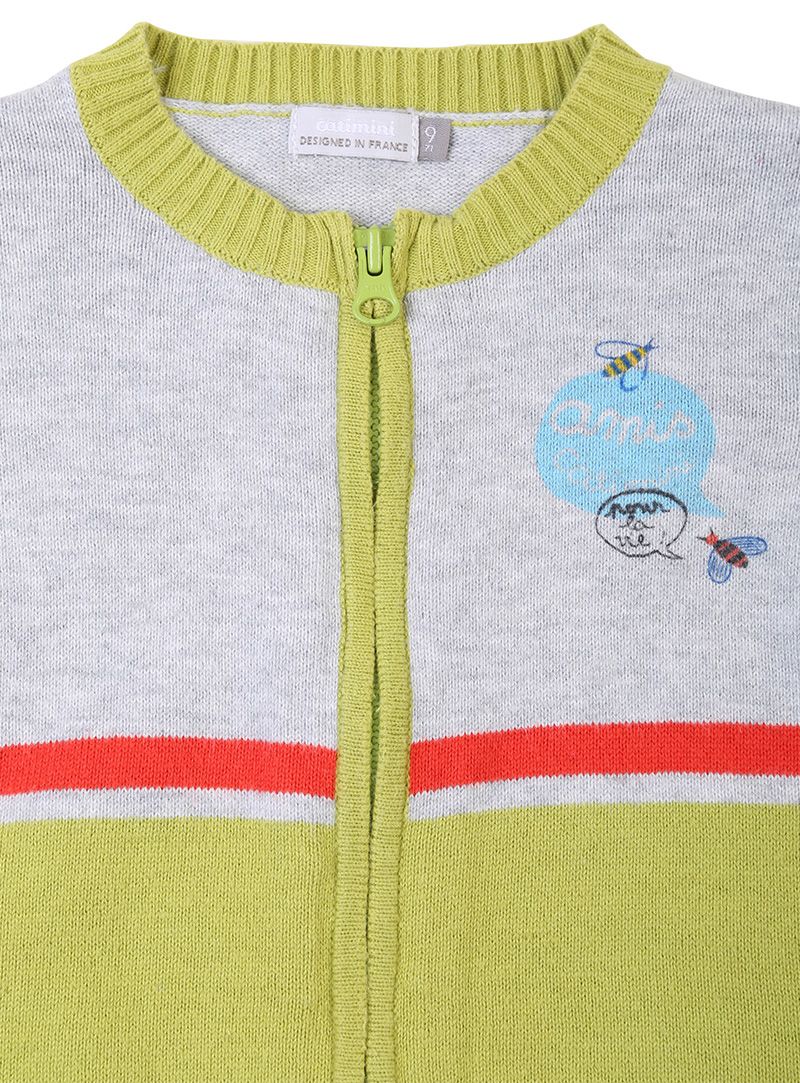 Catimini Striped Knit Round Neck Cardigan