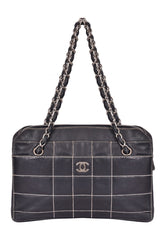 Chanel Black Leather Stitch Double Chain Handbag