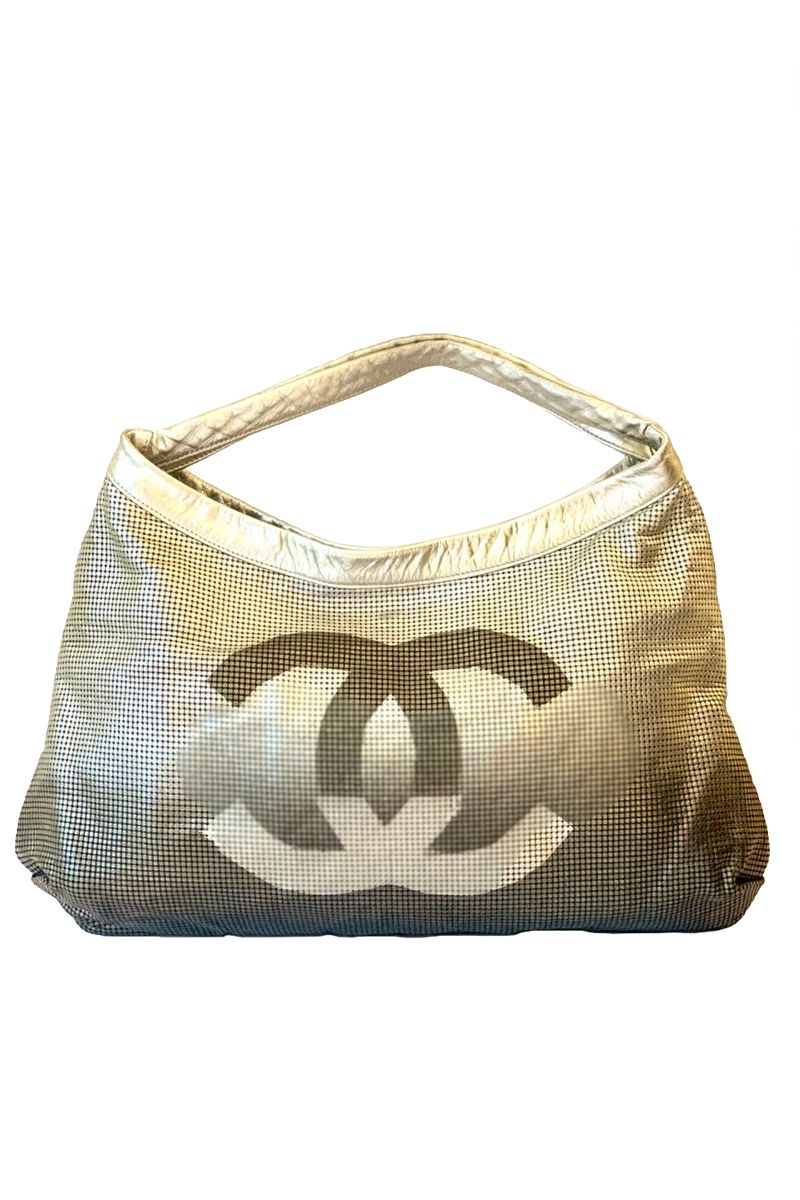Chanel Silver Metallic Perforated Leather Hollywood Hobo