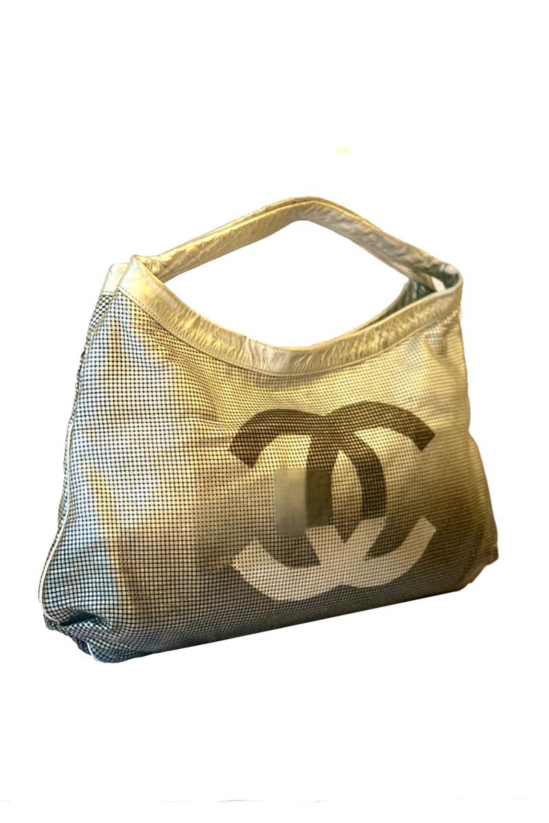 Chanel Silver Metallic Perforated Leather Hollywood Hobo