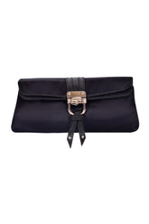 Gucci Black Satin & Snakeskin Bamboo Croisette Clutch