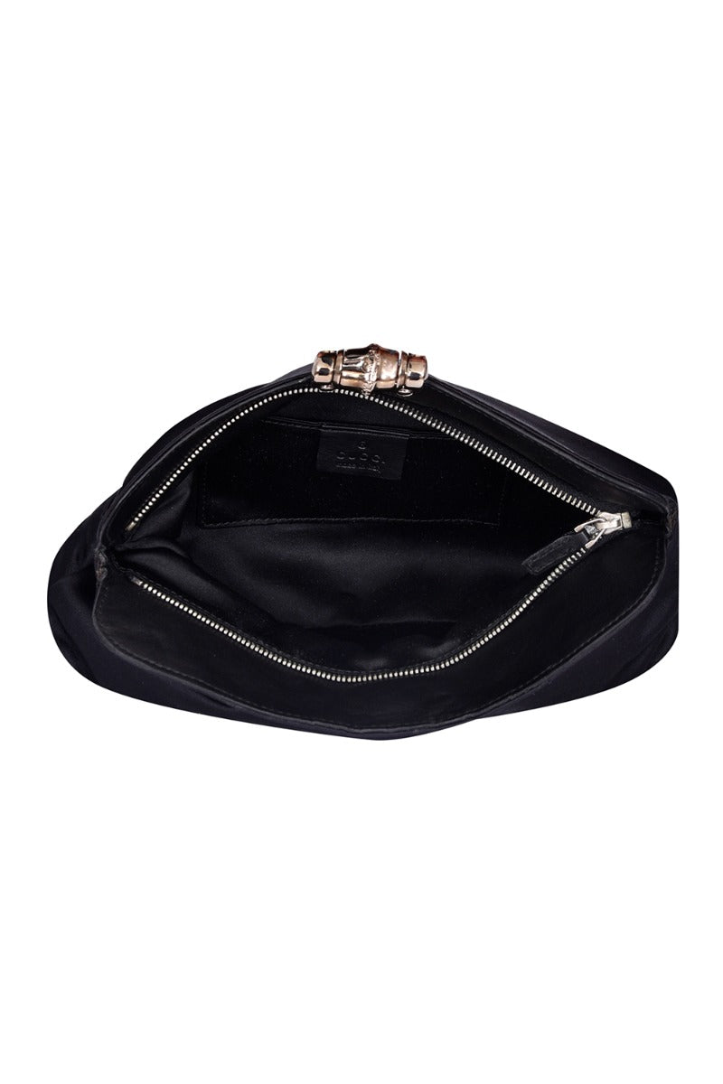 Gucci Black Satin & Snakeskin Bamboo Croisette Clutch