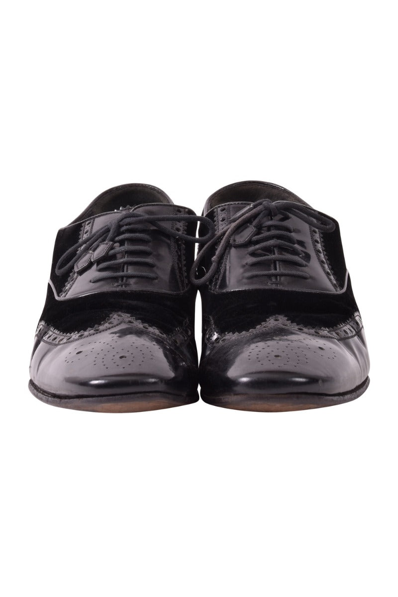 Gucci Patent Leather/Suede Lace Up Block Heel Oxfords