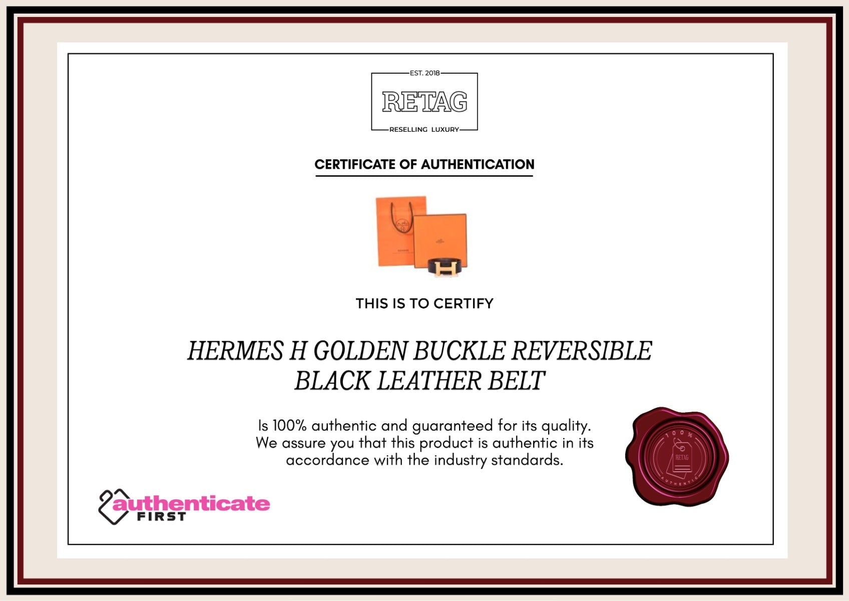 Hermes H Golden Buckle Reversibile Black Leather Belt