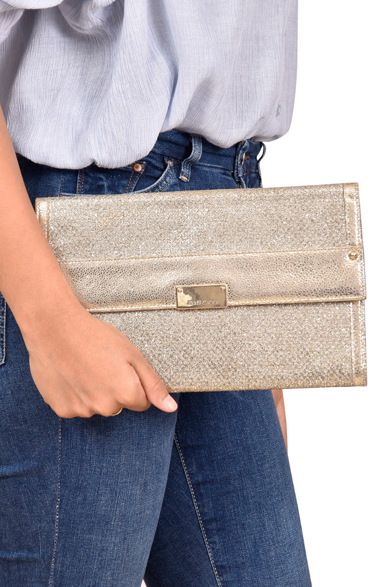 Jimmy Choo Champagne Shimmer Large Clutch