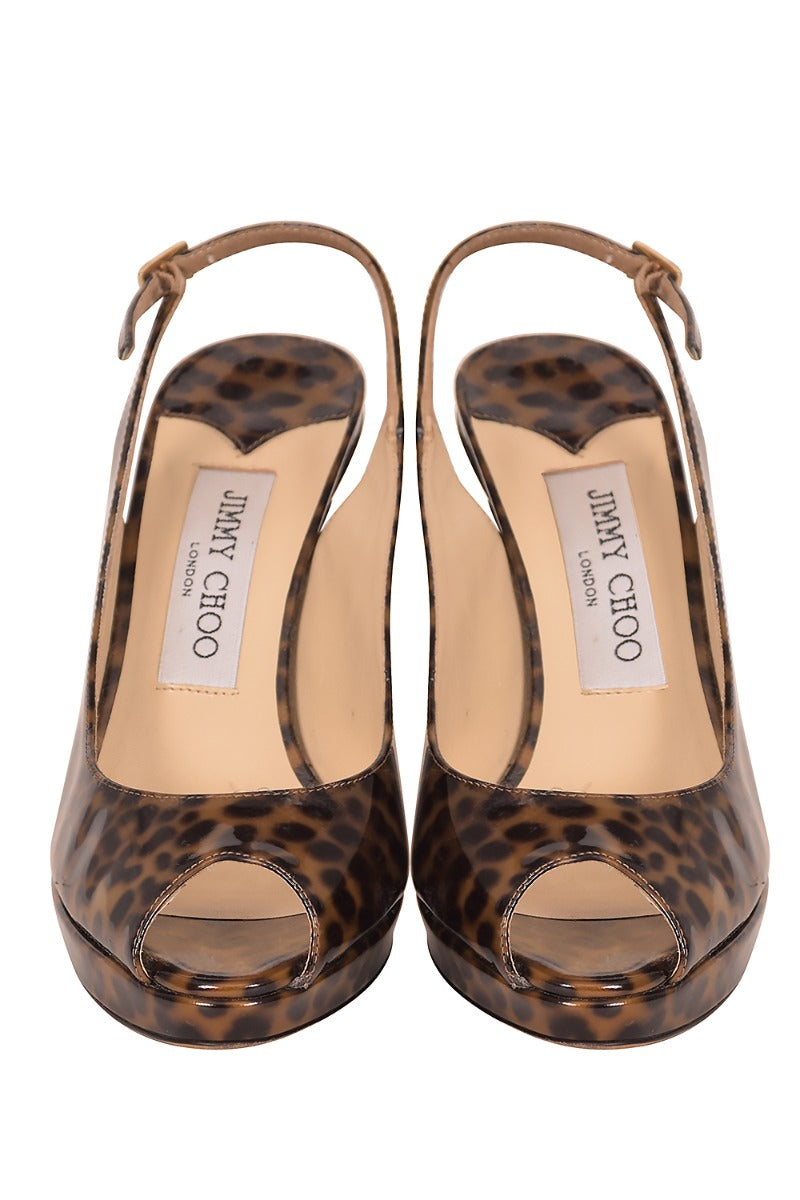 Jimmy Choo Leopard Print Patent Leather Peeptoes