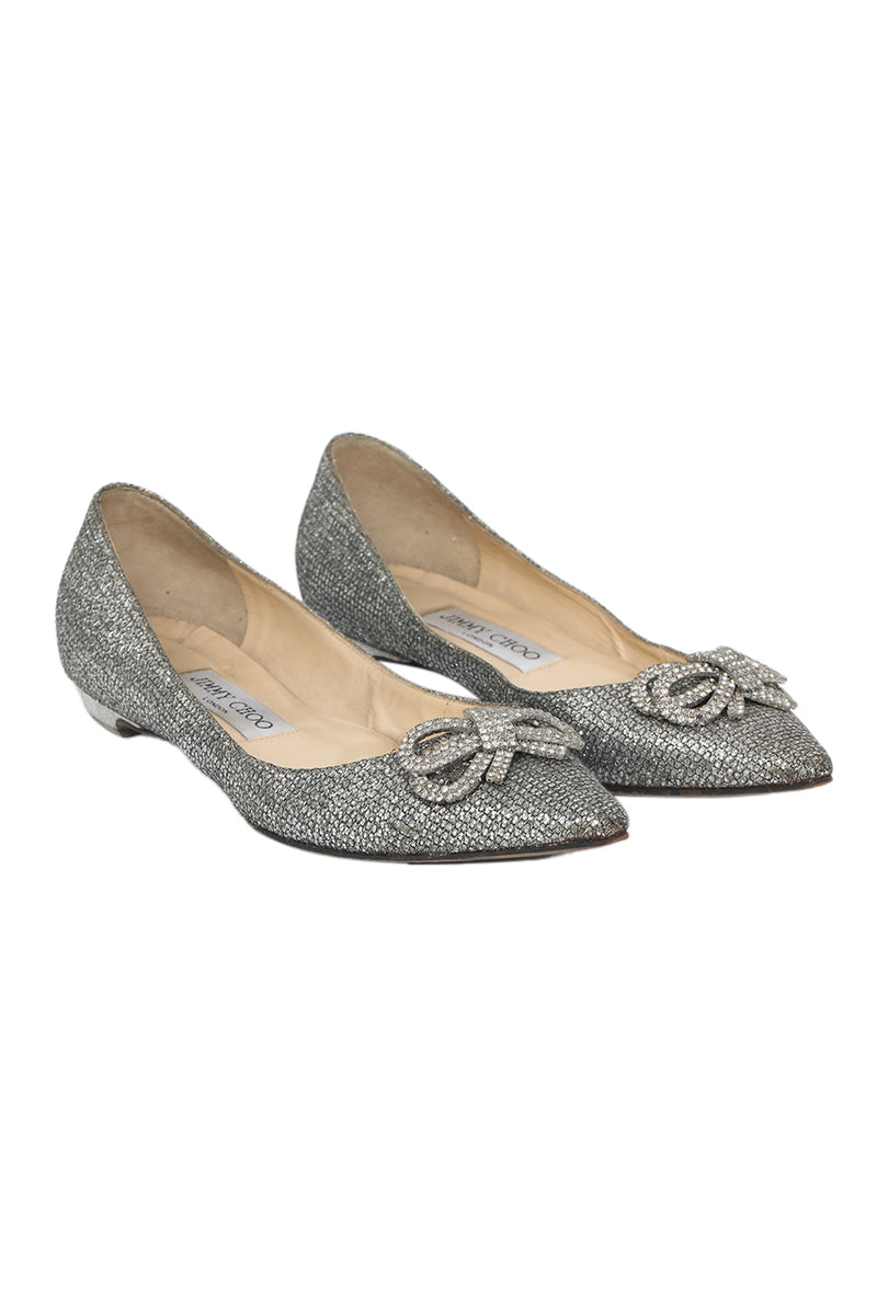 jimmy-choo-silver-glitter-ballet-flats