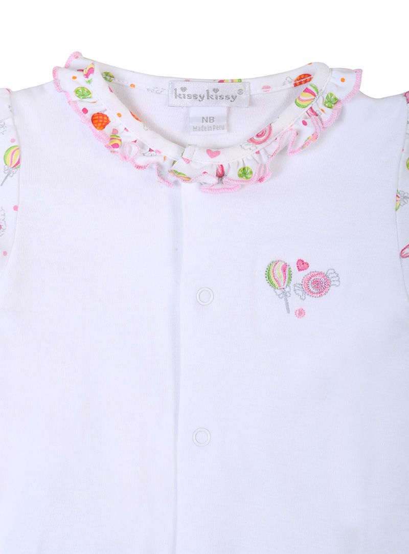 Kissy Kissy Ruffled Candy Romper With Mittens & Cap