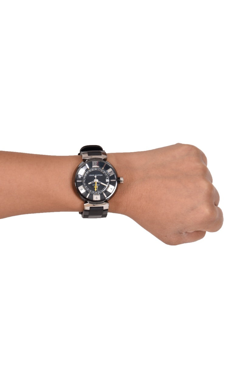 Louis Vuitton Tambour in Black GMT Watch