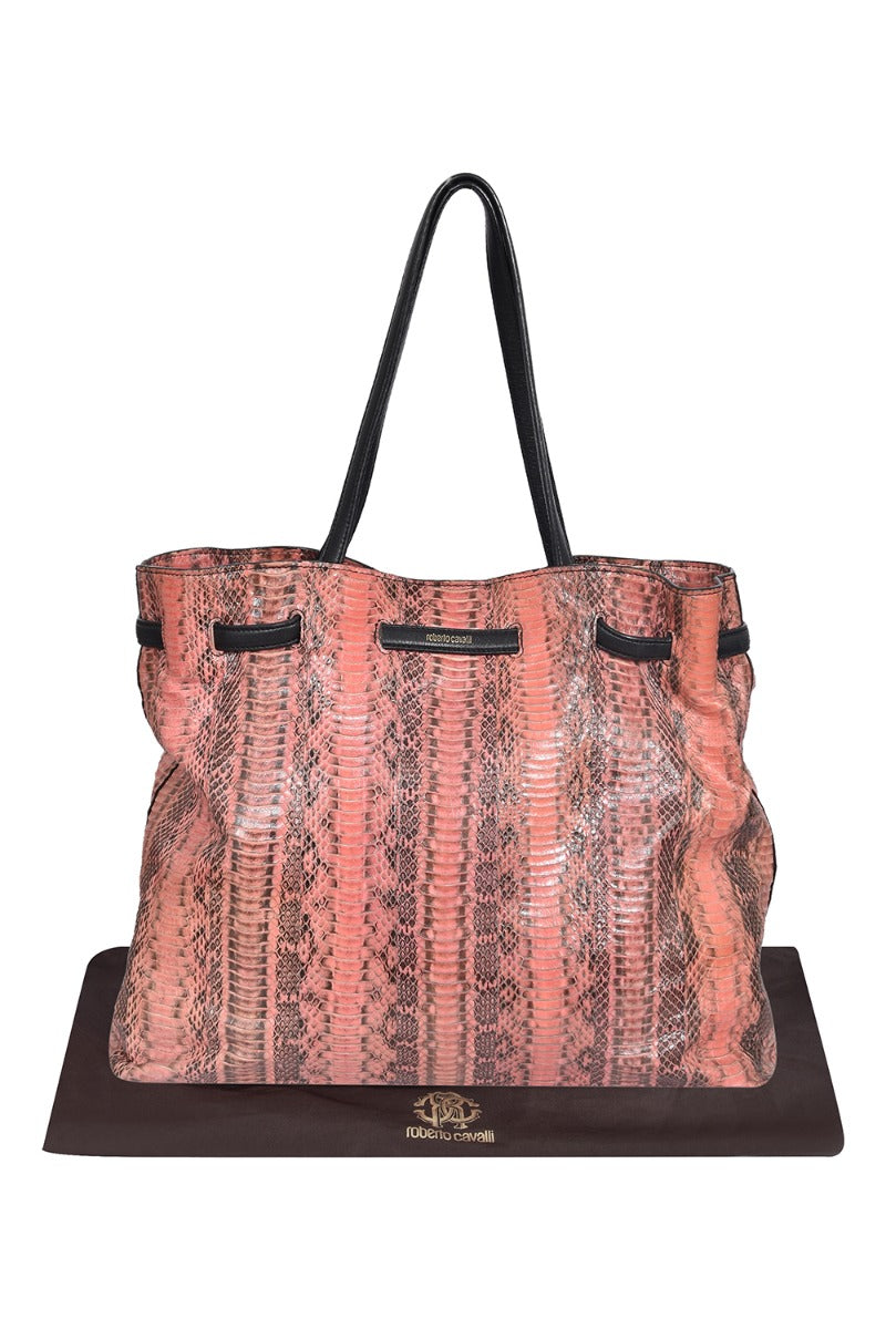 roberto-cavalli-peach-python-leather-tote-bag