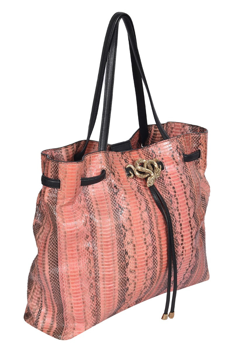 roberto-cavalli-peach-python-leather-tote-bag