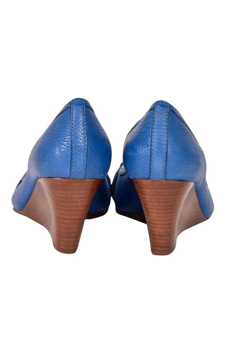 Tory Burch Logo Peep Toe Wedges