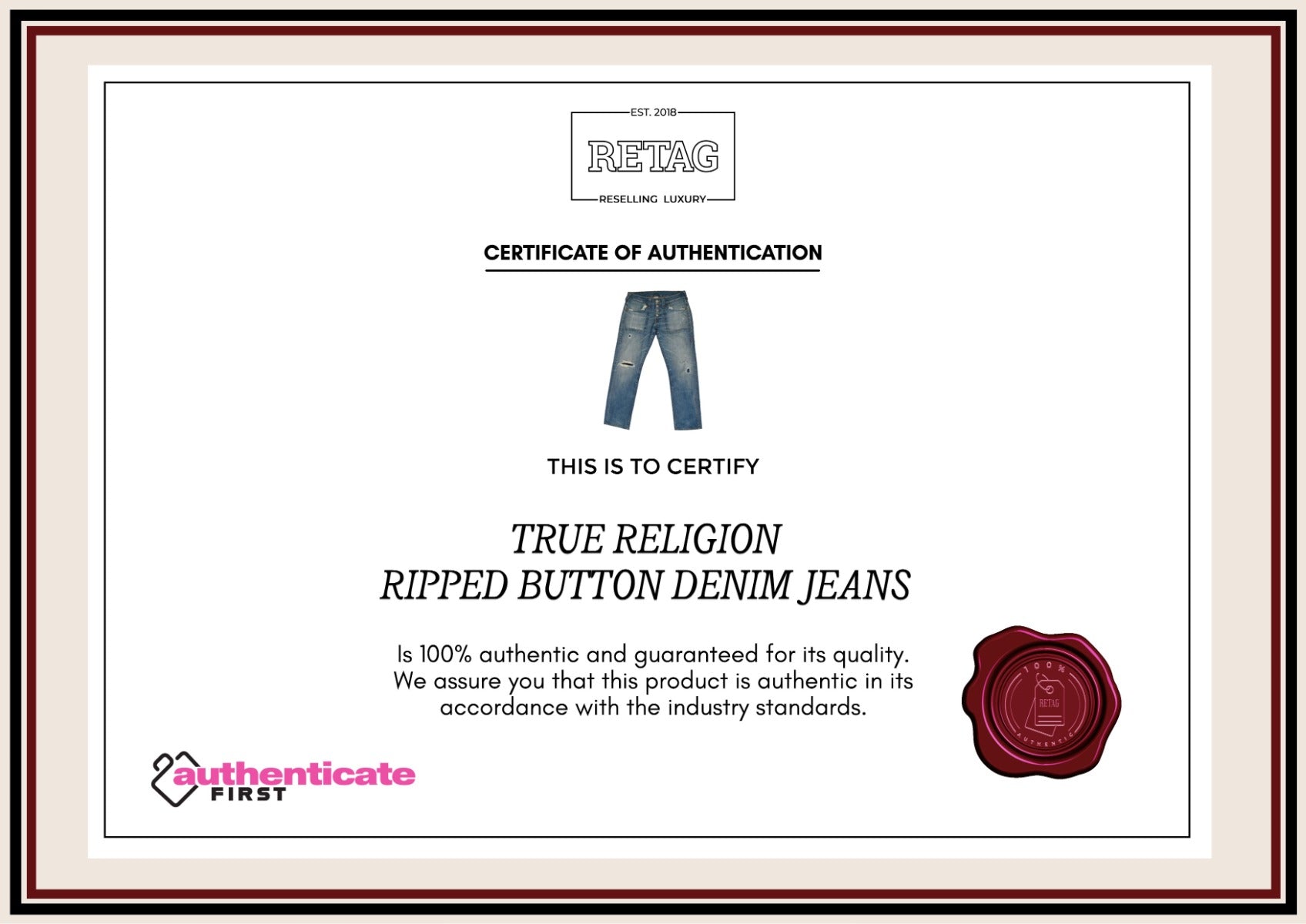True Religion Ripped Button Denim Jeans