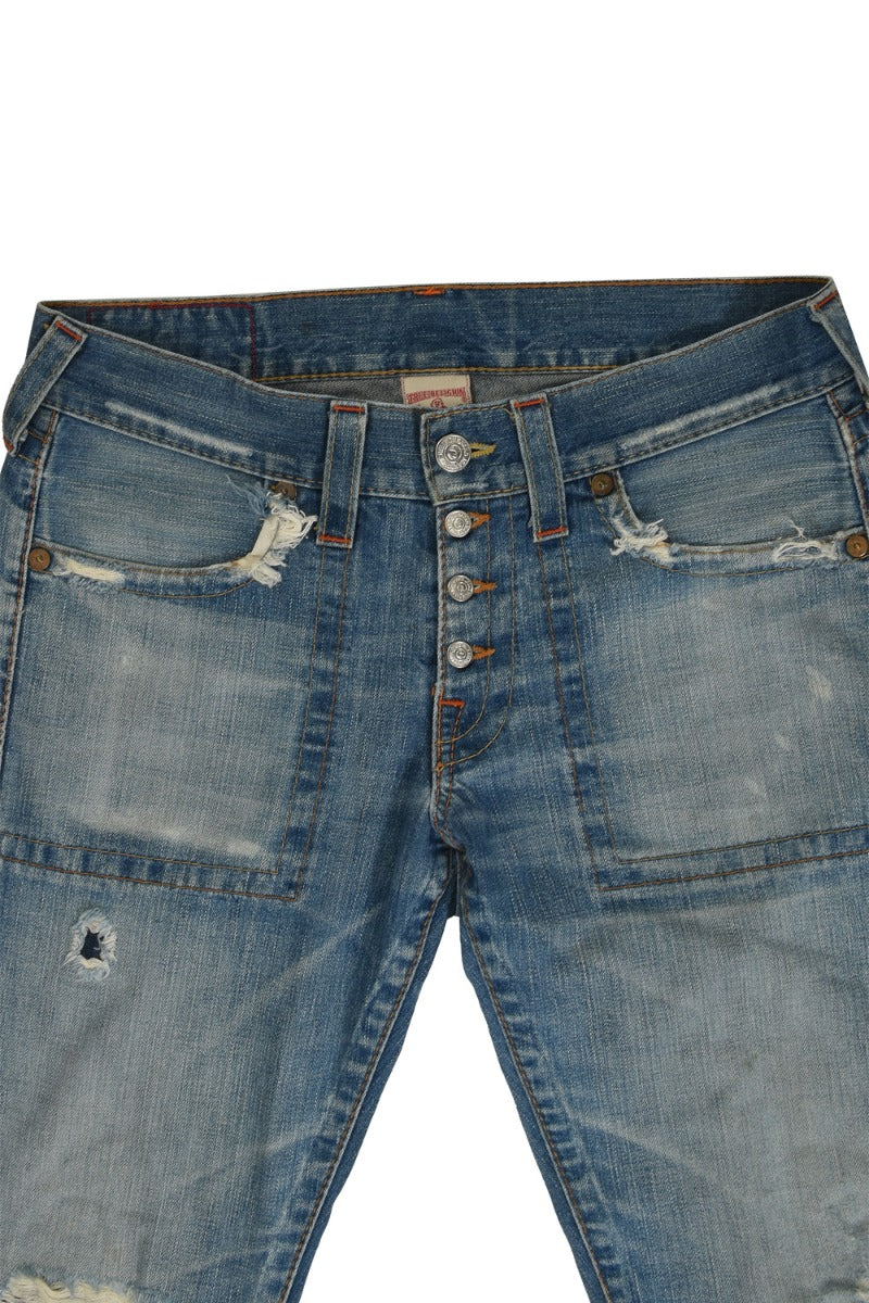 True Religion Ripped Button Denim Jeans