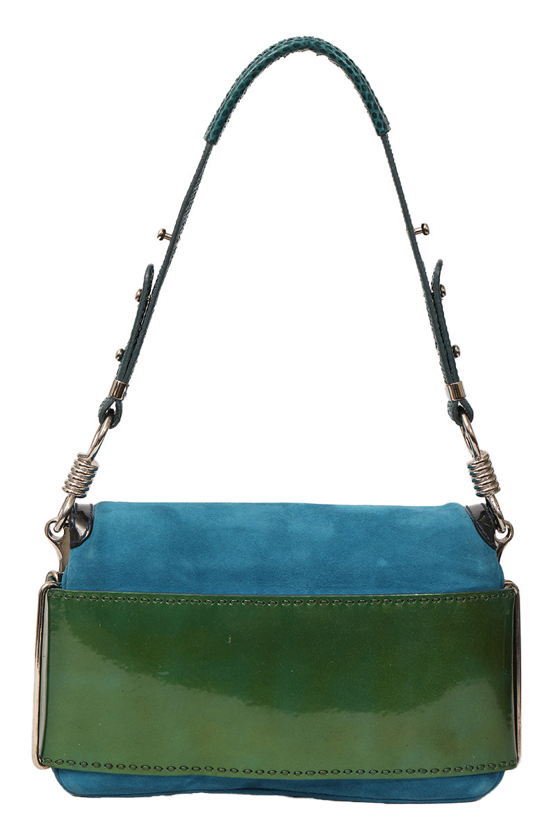 versace-green-patent-and-blue-suede-flap-shoulder-bag