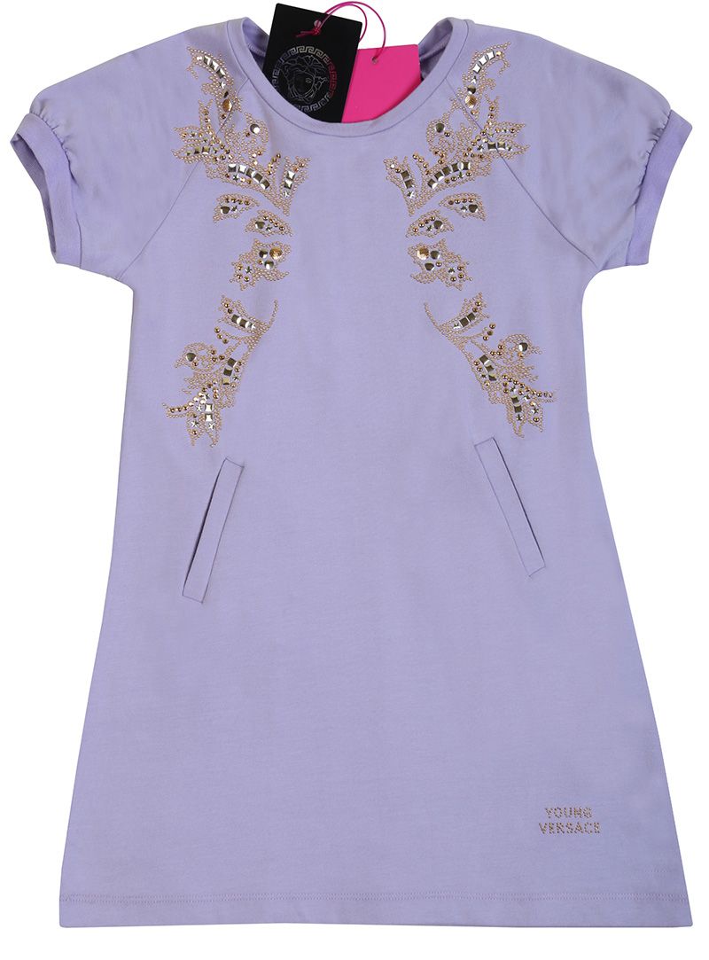Young Versace Lilac Gold Baroque Embroidered Dress