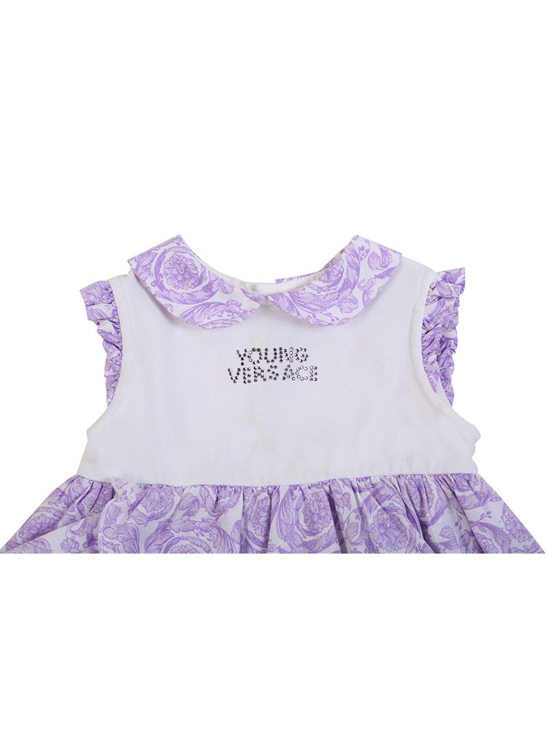 Young Versace White & Lilac Baroque Print Layered Frock