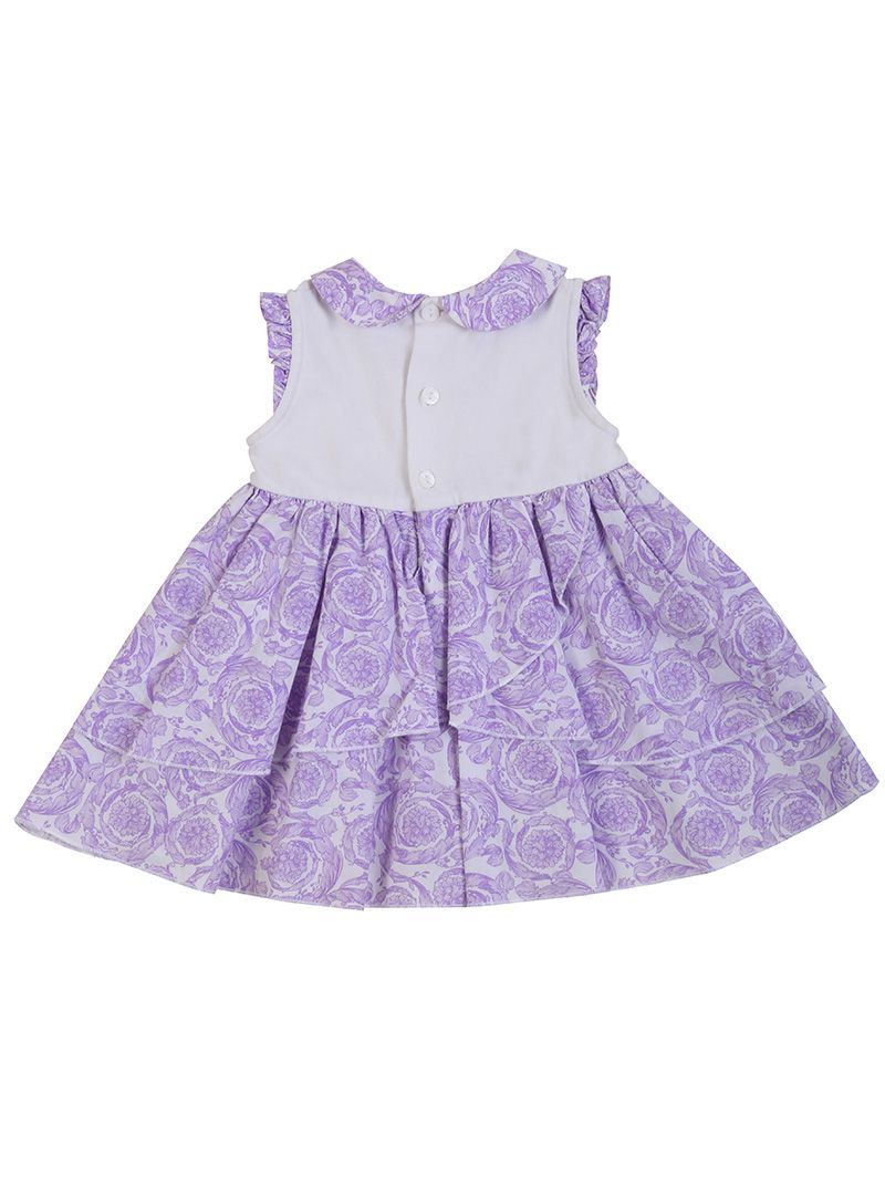 Young Versace White & Lilac Baroque Print Layered Frock