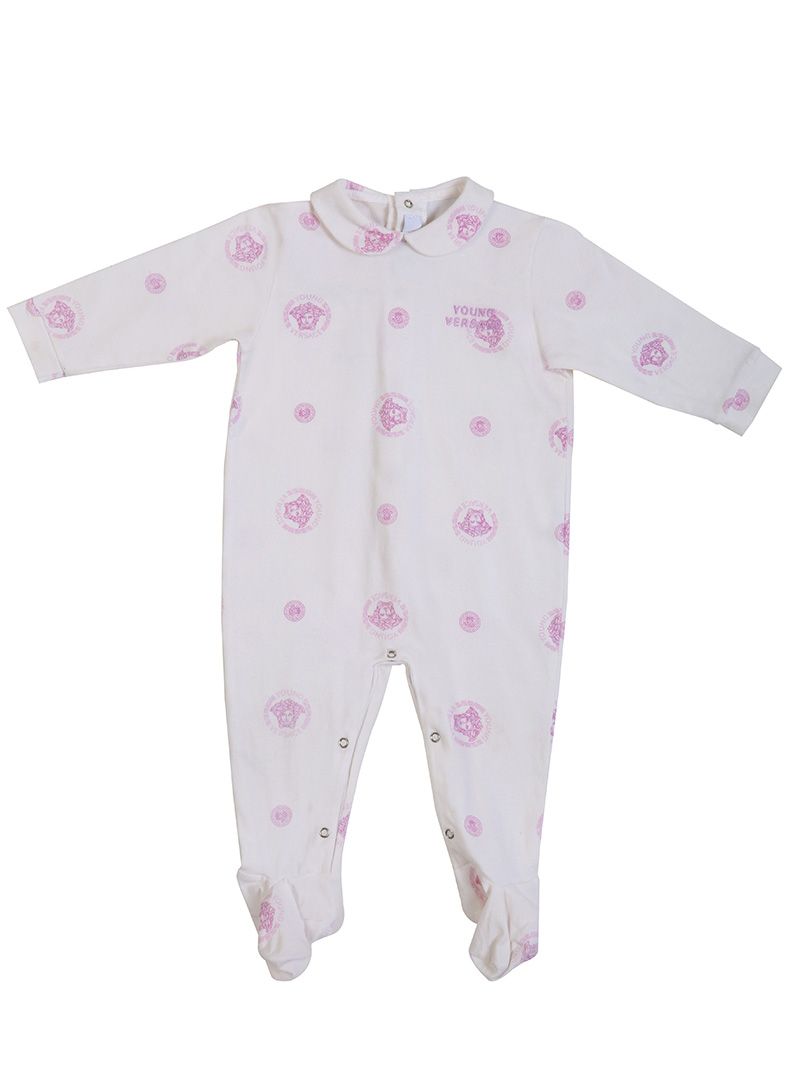Young Versace White & Lilac Medusa Logo Romper