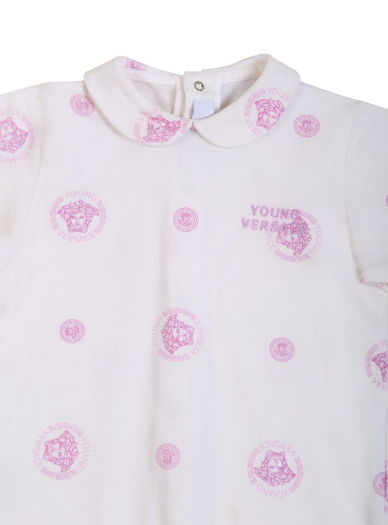 Young Versace White & Lilac Medusa Logo Romper