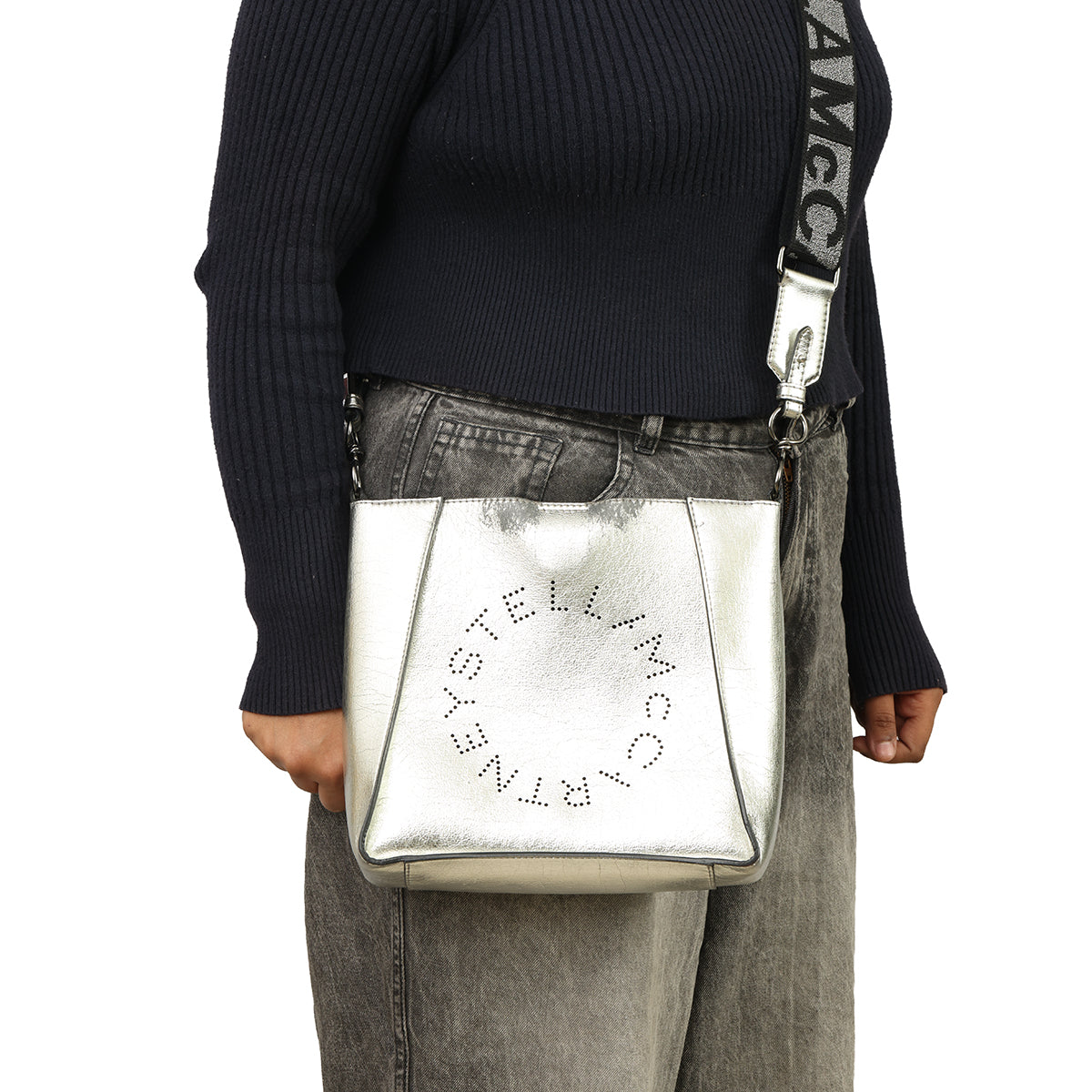 STELLA MCCARTNEY ECO METALLIC SILVER SLING BAG 