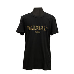 Balmain Size: M Metallic Logo Cotton T-Shirt