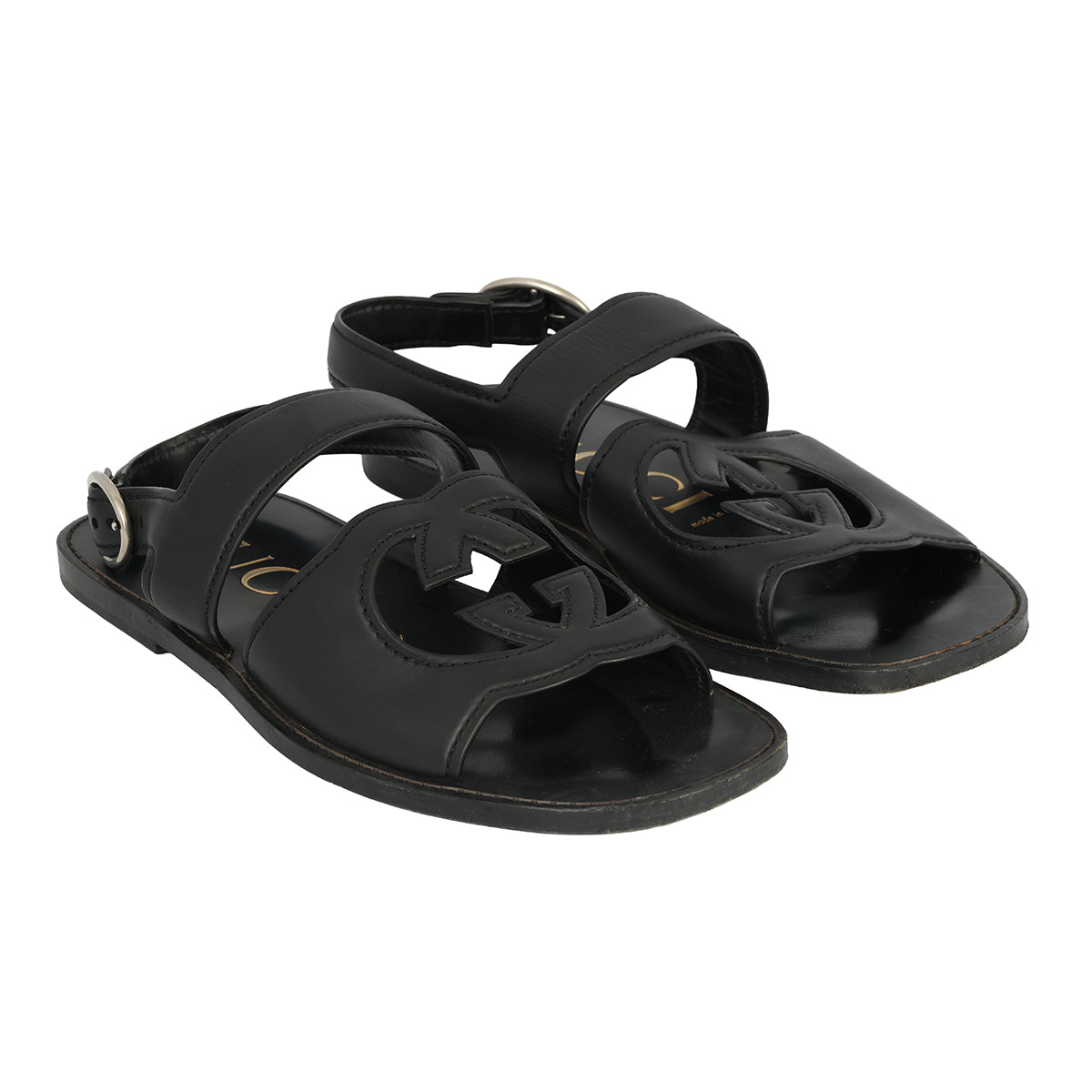 GUCCI EU – 40 INTERLOCKING G LEATHER SANDALS 