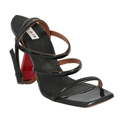 ALAIA EU-39 BLACK PERFORATED METAL STRAP HEELS 