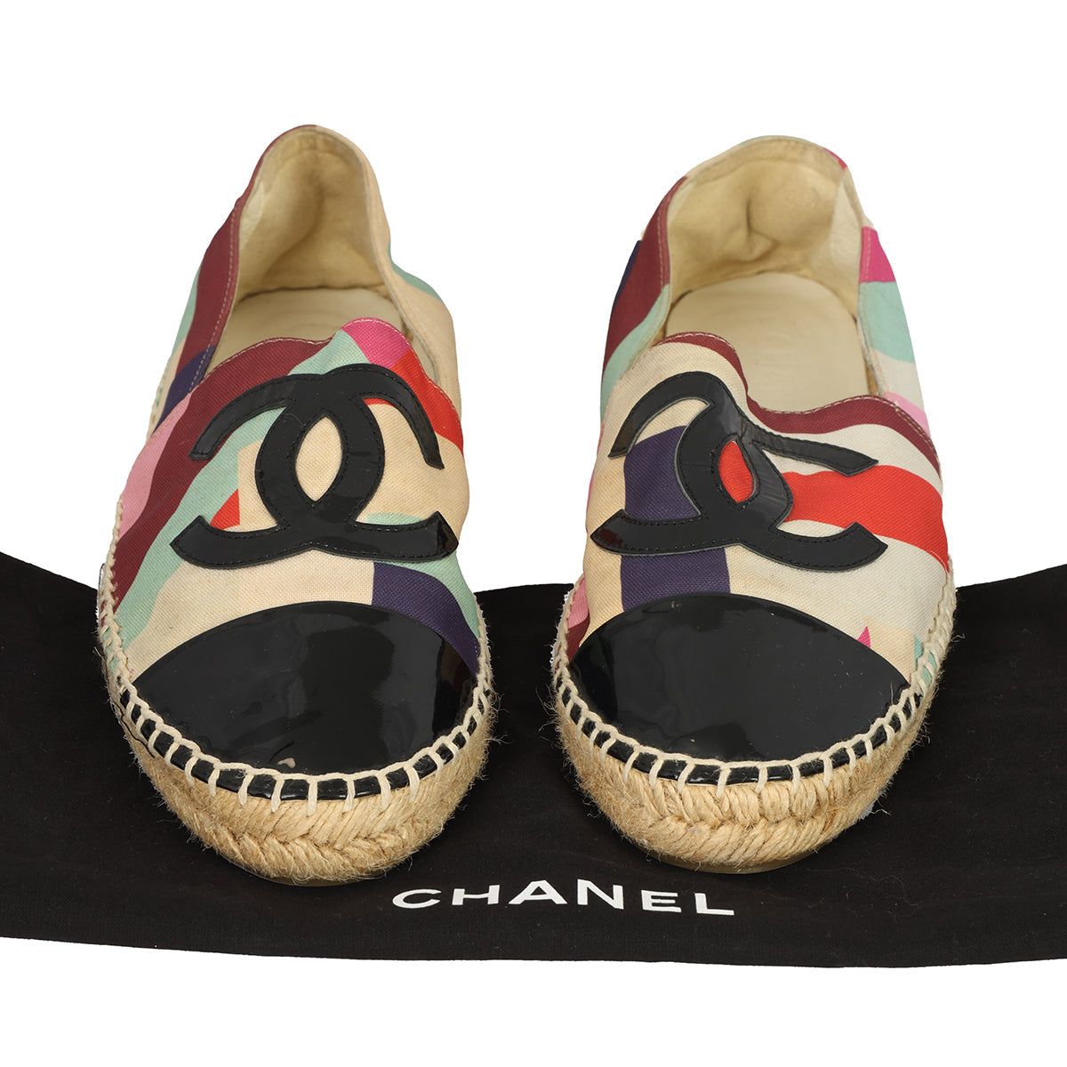 CHANEL EU-38 MULTICOLOUR CC CAP-TOE ESPADRILLES 