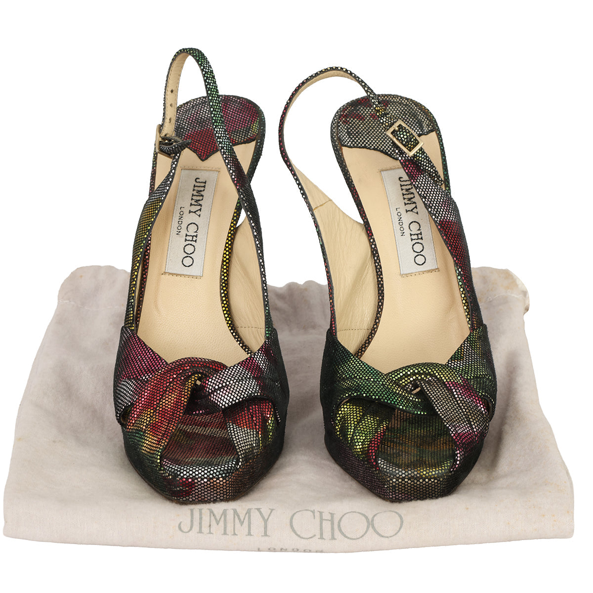 JIMMY CHOO EU - 38 METALLIC PEEP-TOE SLINGBACK PUMPS 