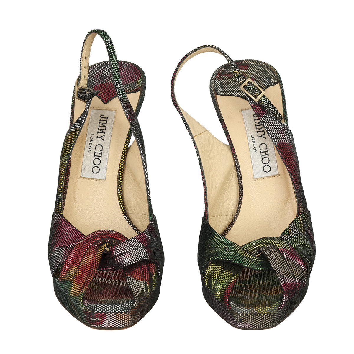 JIMMY CHOO EU - 38 METALLIC PEEP-TOE SLINGBACK PUMPS 