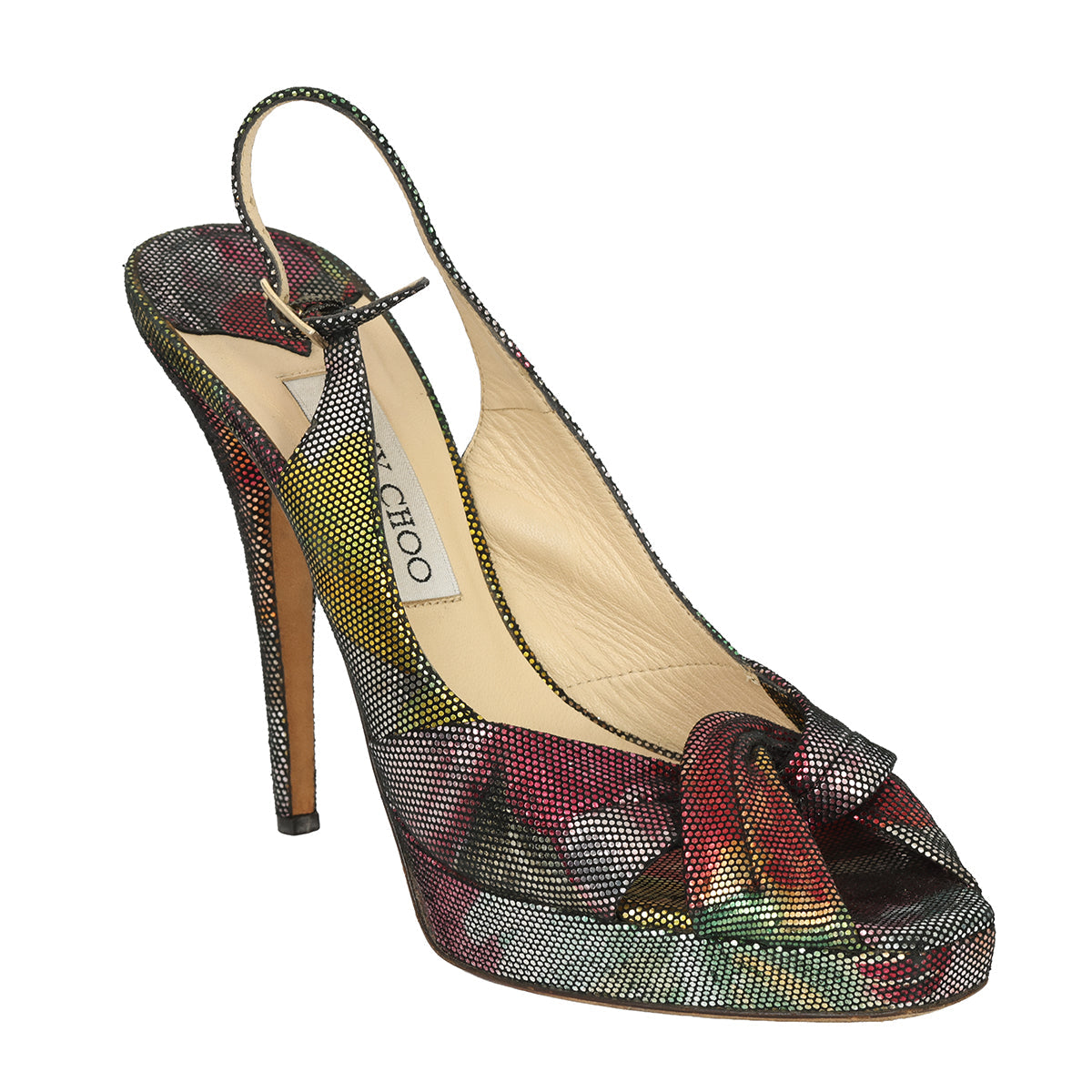 JIMMY CHOO EU - 38 METALLIC PEEP-TOE SLINGBACK PUMPS 