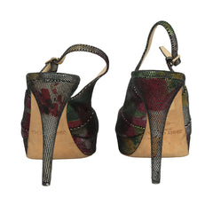 JIMMY CHOO EU - 38 METALLIC PEEP-TOE SLINGBACK PUMPS 